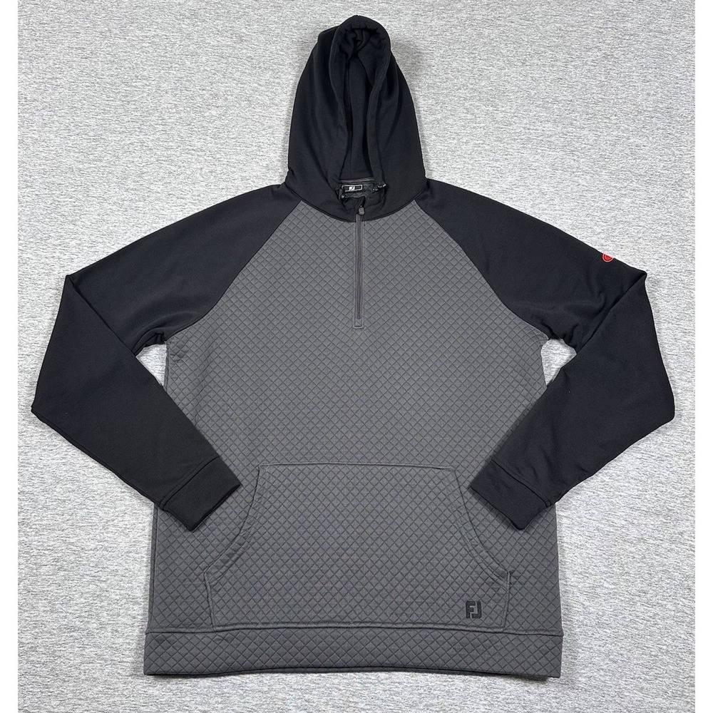 Footjoy Links Hoodie Mens Large Gray Black 1/4 Zip Moisture Wicking Golf Logo - Picture 1 of 7